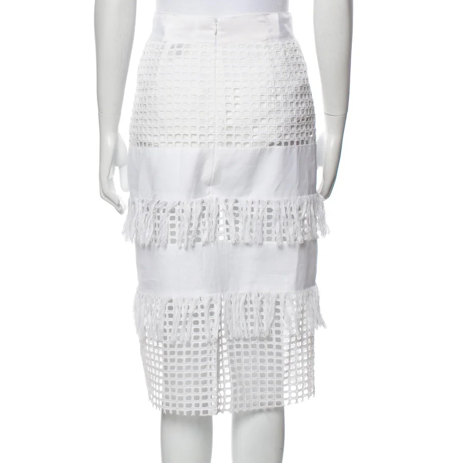 Sea New York Laser Cut Eyelet Fringe Midi Skirt In White High Waist Slit — image 2 of 8